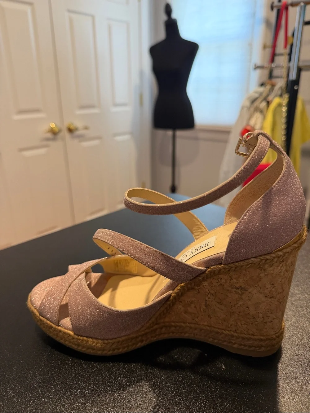 Jimmy Choo Alanah 105 Glitter Woven Espadrille , Size 38 , New ! Worn once